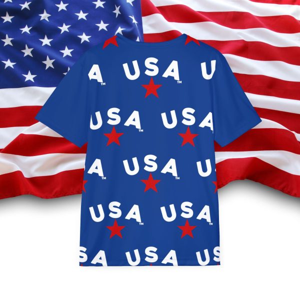U S A BLUE Stars &  Stripes Sports Jersey - Patriotic Men's Tee for MEMORIAL DAY /INDEPENDENCE DAY and Sports Events - Image 2