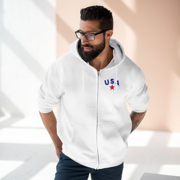 Patriotic Zip Hoodie, USA Hoodie for Independence Day, Comfy Unisex Zip Up, Summer Nights, Memorial Day Celebration - Image 3