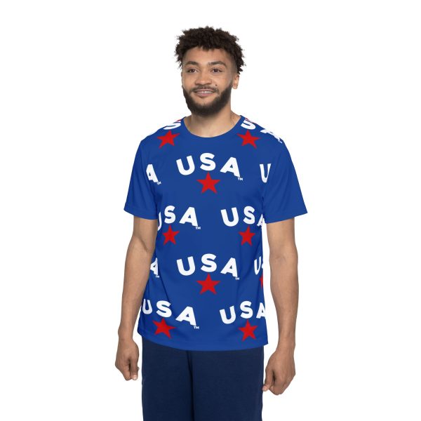 U S A BLUE Stars &  Stripes Sports Jersey - Patriotic Men's Tee for MEMORIAL DAY /INDEPENDENCE DAY and Sports Events - Image 4