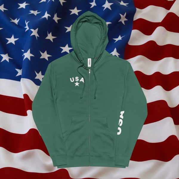 U S A Star Unisex Fleece Zip Up Hoodie- Sleeve / Back Logo - Image 3