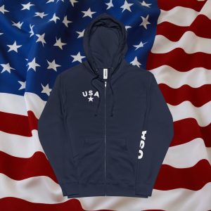 U S A Star Unisex Fleece Zip Up Hoodie- Sleeve / Back Logo