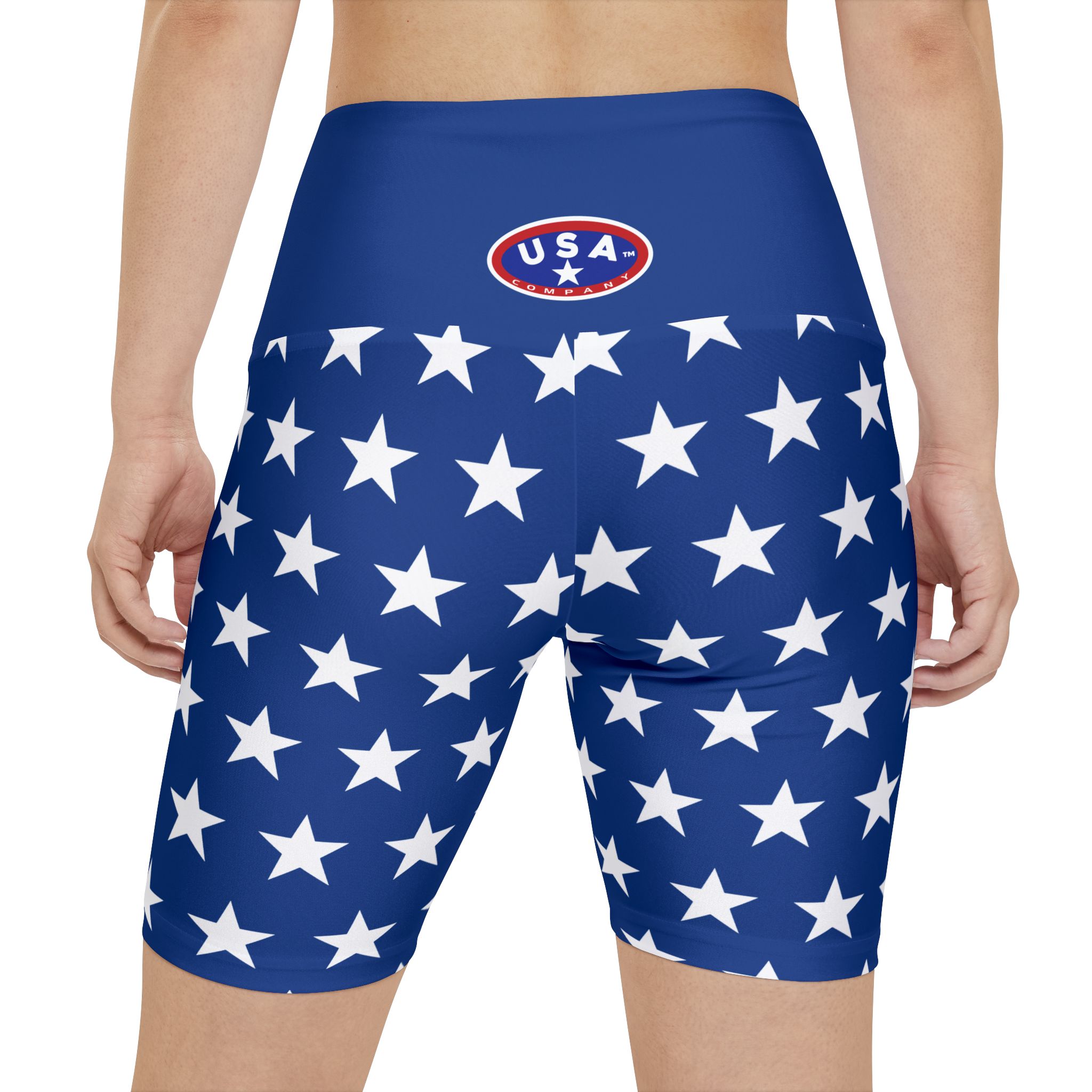 Patriotic Star Print Workout Shorts for Women | Gym, Running, Yoga, Fitness, 4th of July, Memorial Day - Image 3