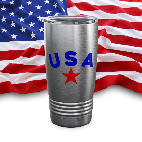 Patriotic Travel Tumbler - 20oz, USA Mug, Travel Coffee Cup, Fourth of July Gift, Stainless Steel Insulated Drinkware